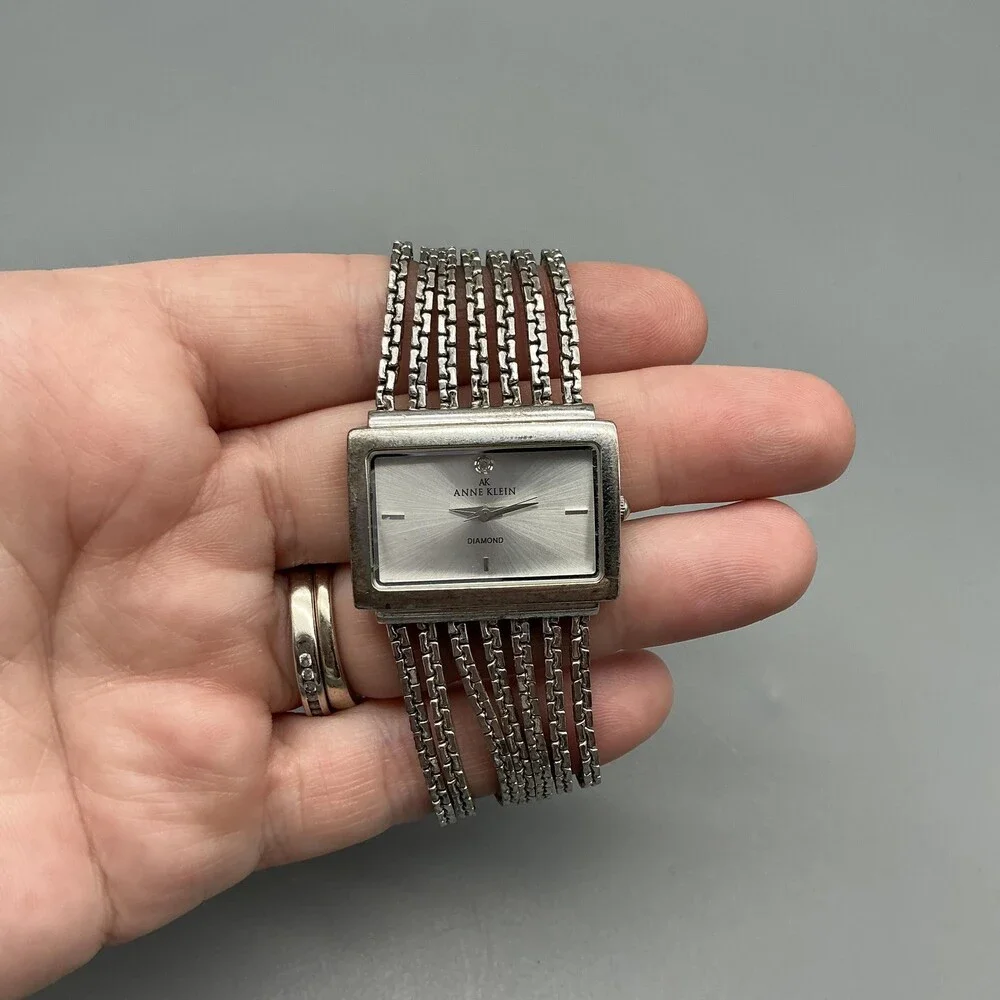 Anne Klein Womens Watch 30mm Silver Dial Diamond Chain Bracelet New Battery 7